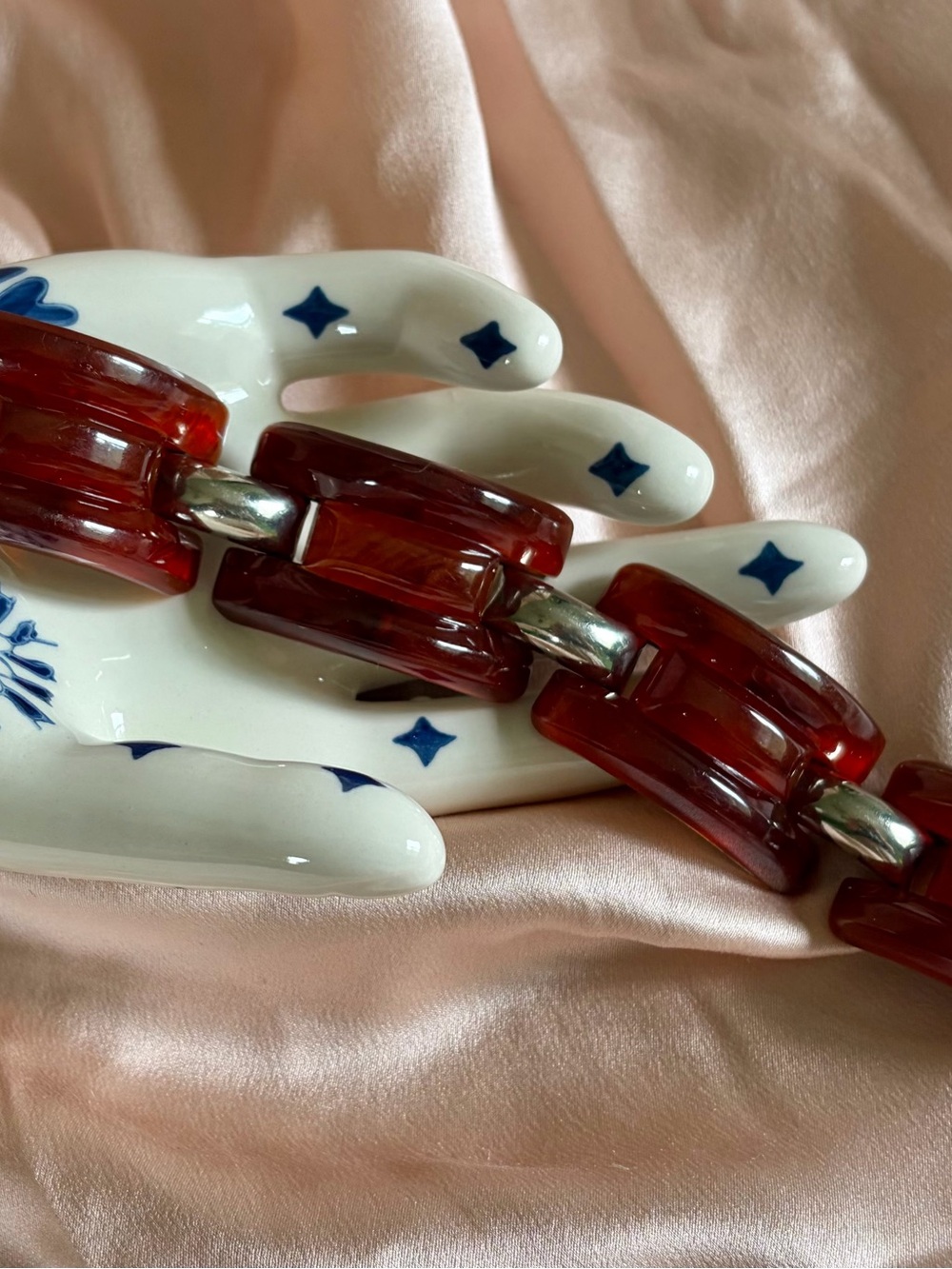 Rare French Art Deco Dark Amber Bakelite Link Bracelet